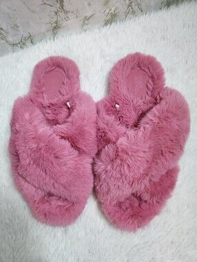 Stars Above Pink Faux Fur Slippers